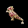 Bird-Shaped Ornament or Finial, Gold, inlaid with diamonds, rubies, and emerald, with hanging seed pearls; lac core